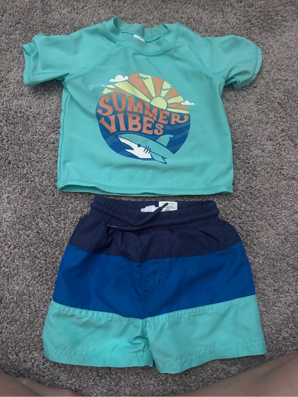 jumping beans navy blue and teal toddler top/swim trunks